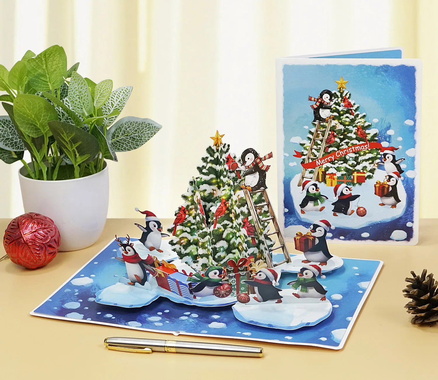 Penguins Decorating the Tree Christmas 3D Pop-Up Cards - Image 11
