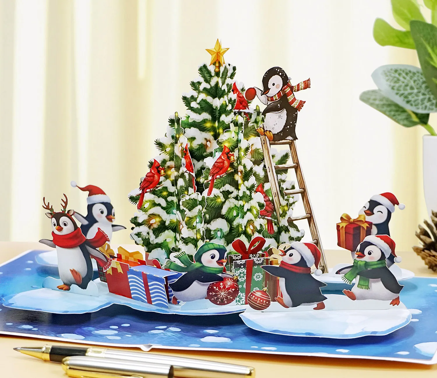 Penguins Decorating the Tree Christmas 3D Pop-Up Cards - Image 12