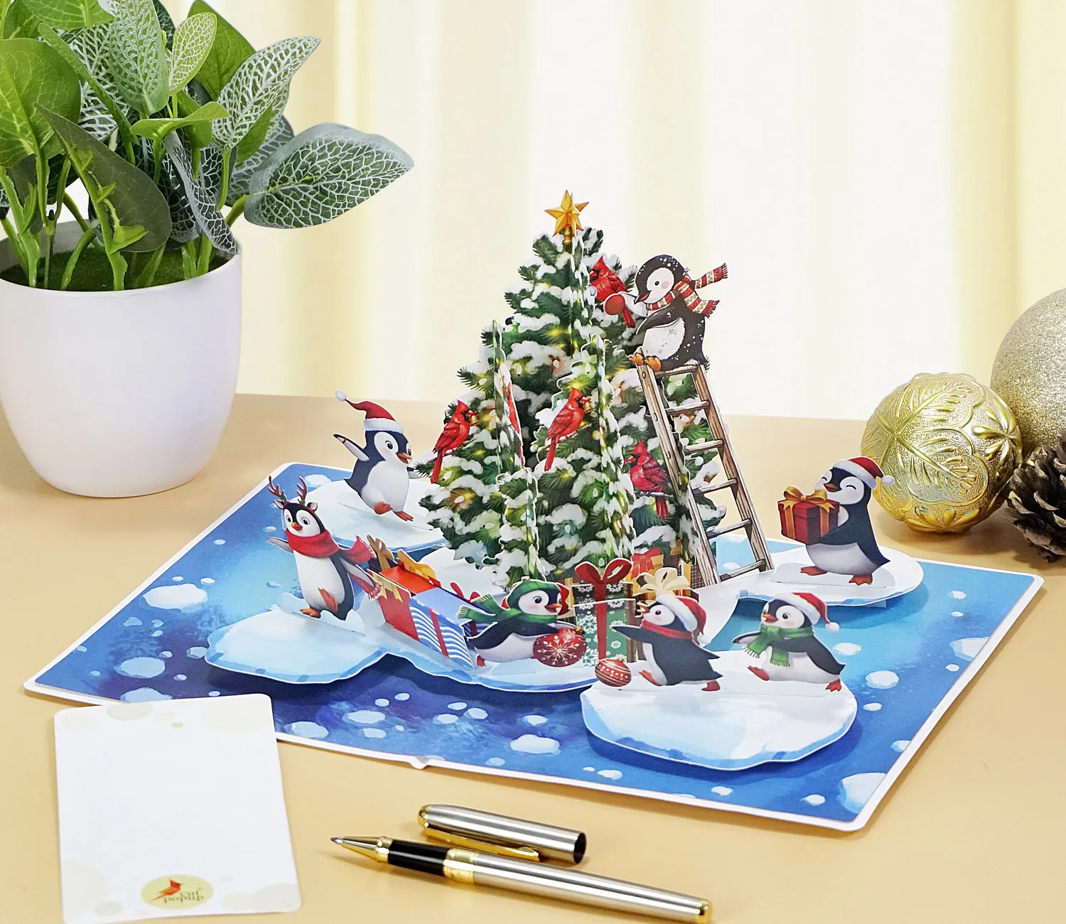 Penguins Decorating the Tree Christmas 3D Pop-Up Cards - Image 13