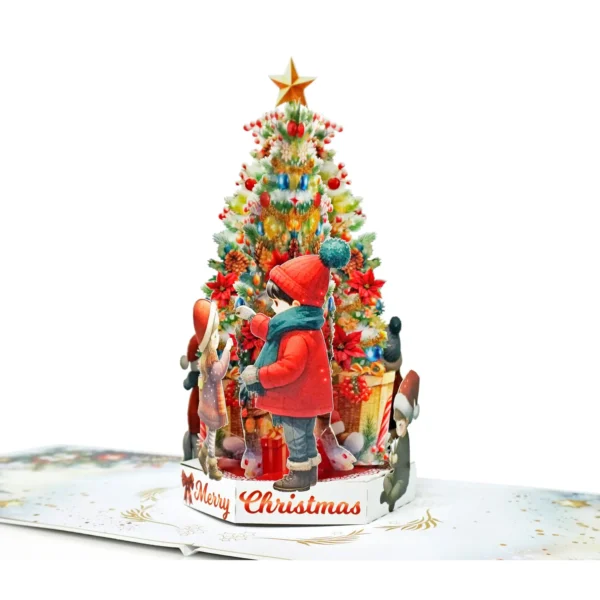 Pine Tree Children Merry Christmas 3D Greeting Card