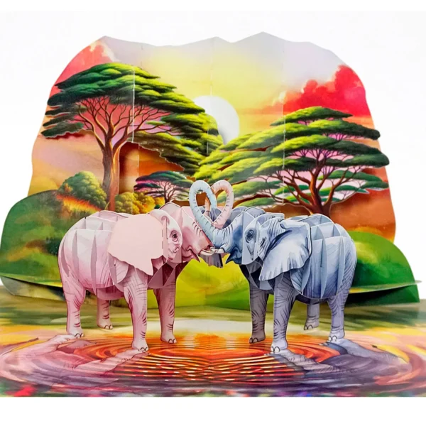 Shape of heart in a 3D Pop-Up Elephant greeting Cards