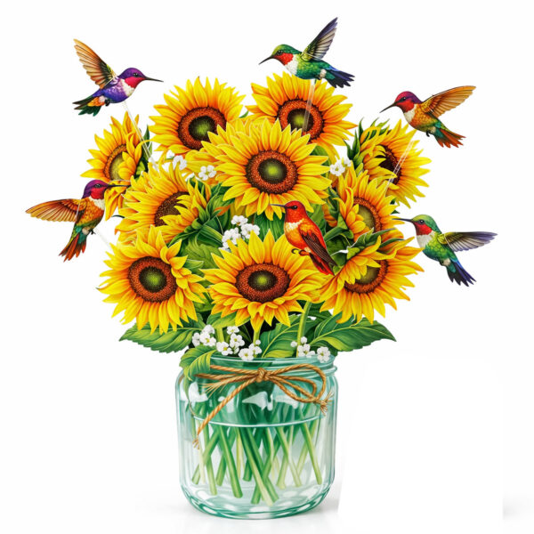Sunflower 3D Pop-Up Card with Hummingbirds (Medium)