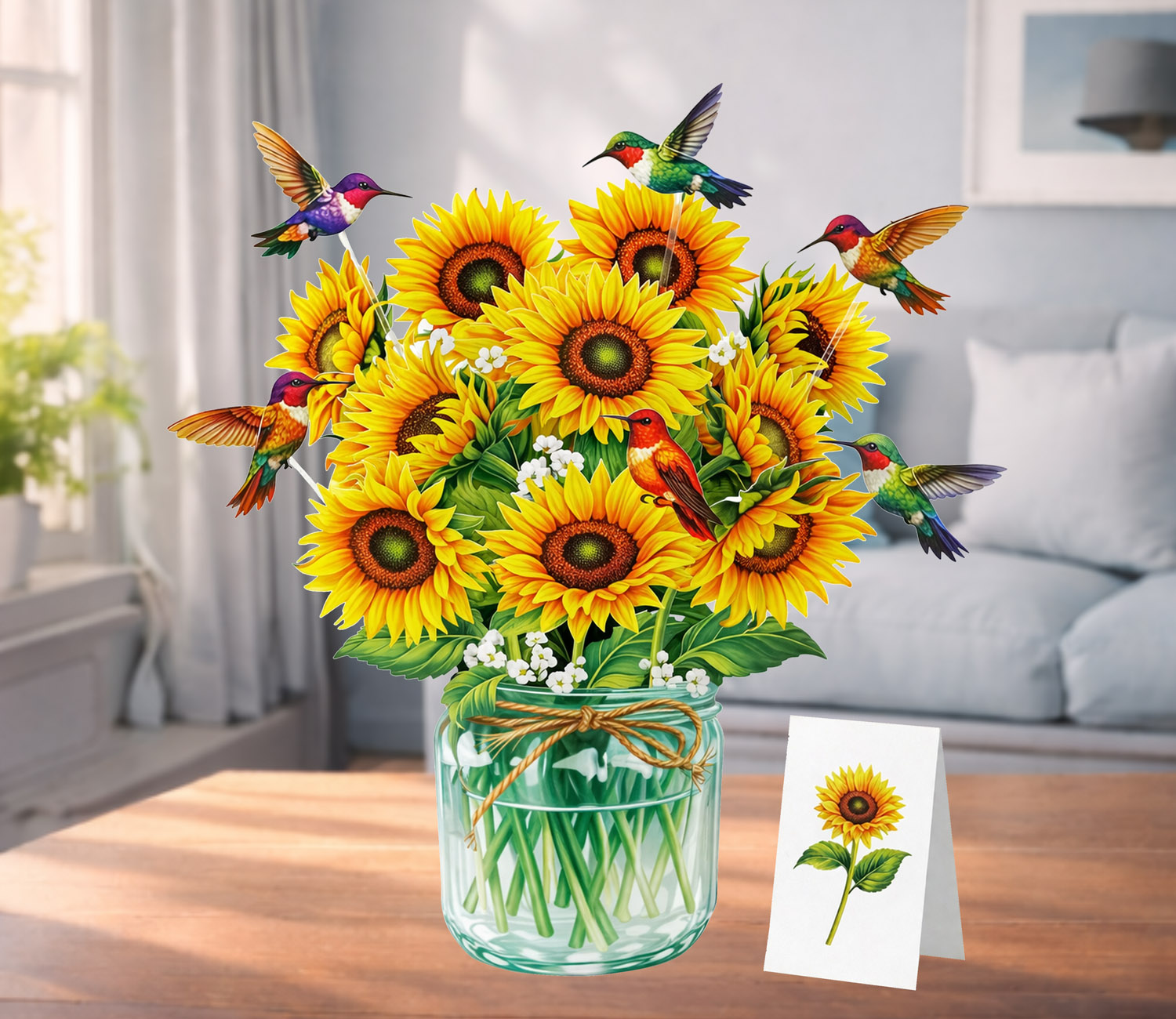 Sunflower-3D-Pop-Up-Card-with-Hummingbirds-MD-04