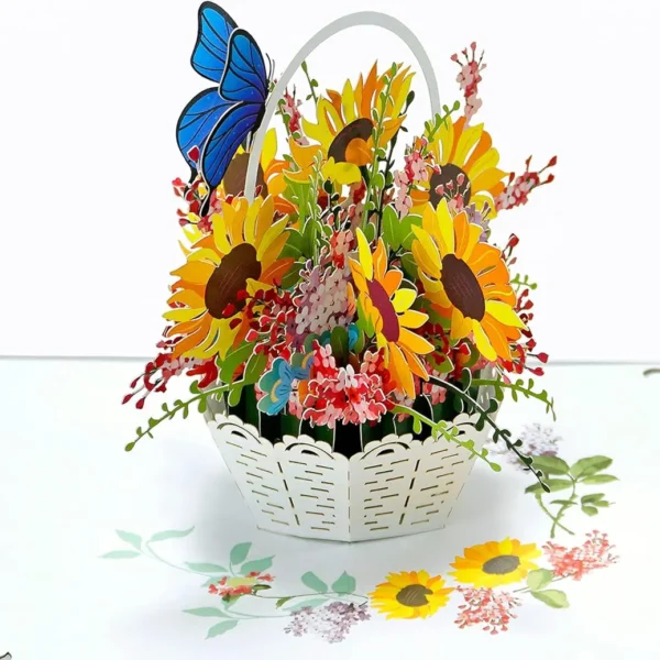 Alternative view of Sunflowers White Basket 3D Greeting Card