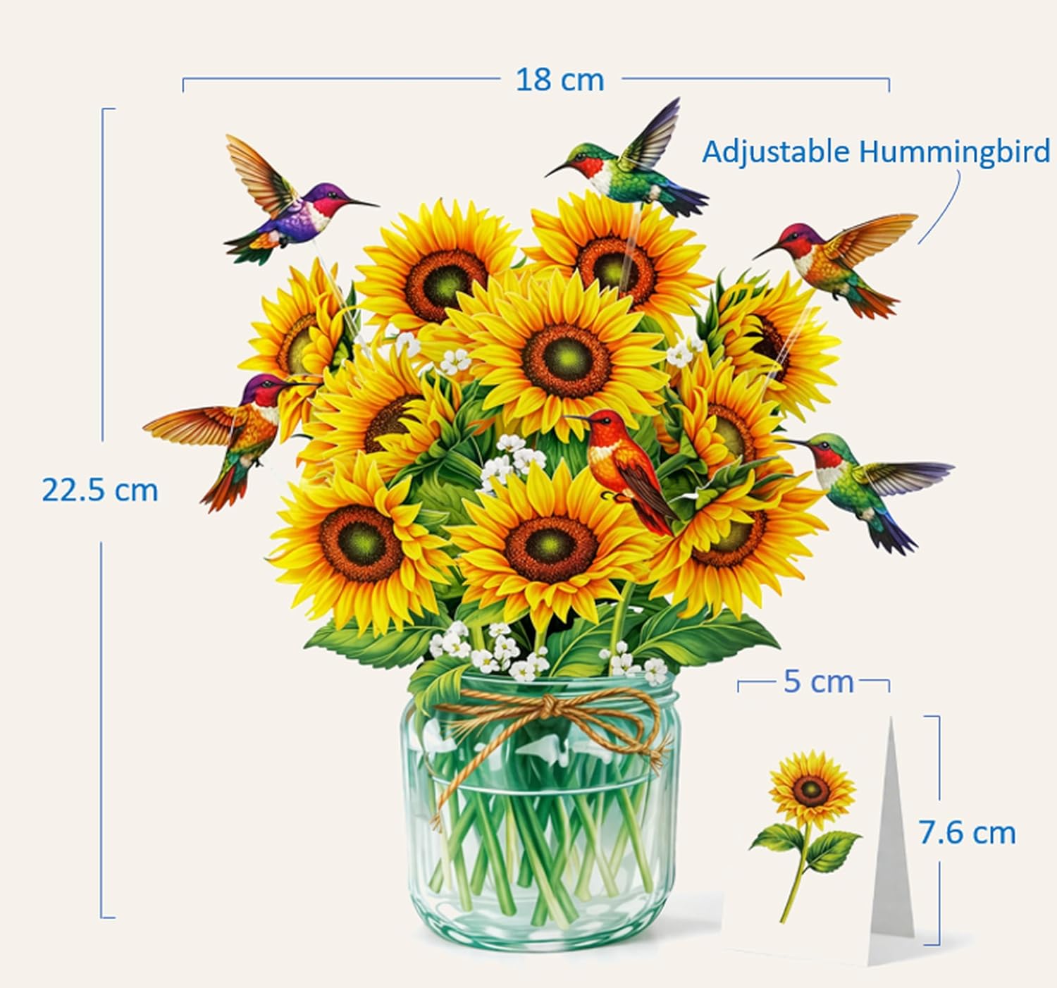 Sunflower 3D Pop-Up Card with Hummingbirds (Medium) - Image 7