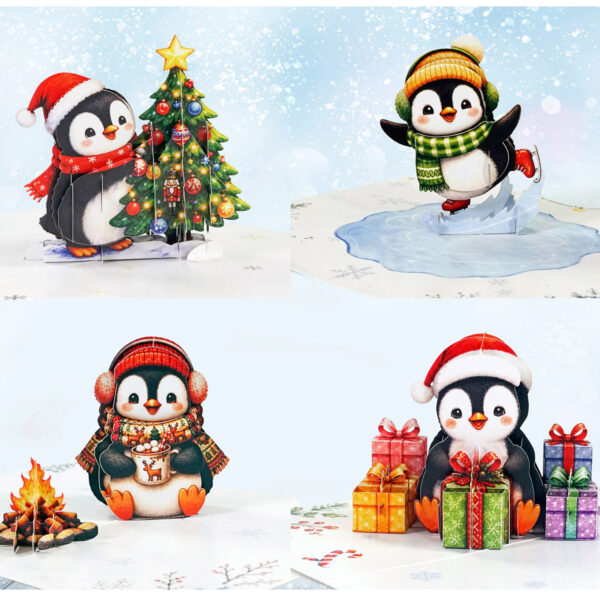 Pack of 4 Penguins Merry Christmas