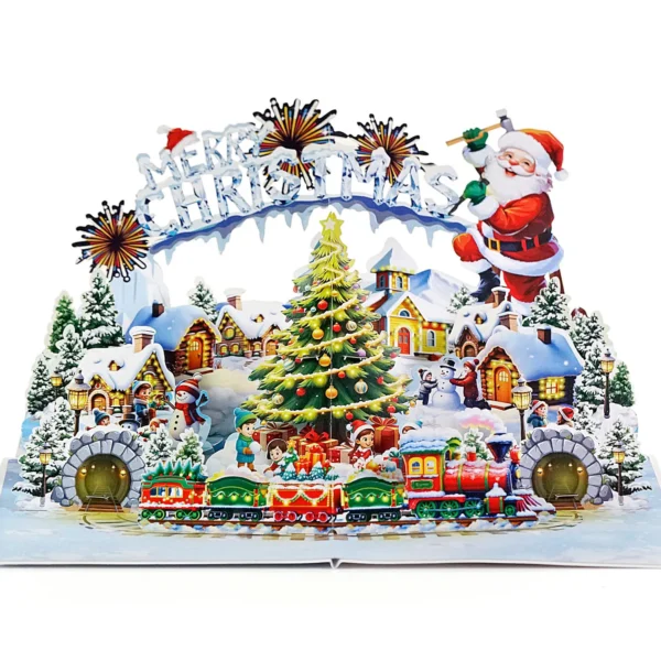 Village merry Christmas 3D greeting popup cards