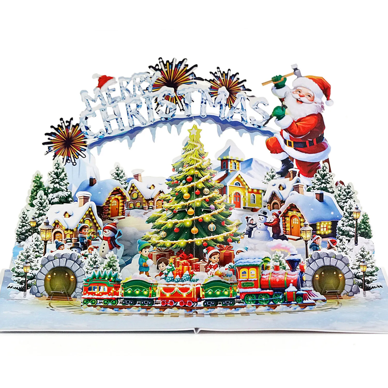 Village merry Christmas 3D greeting popup cards